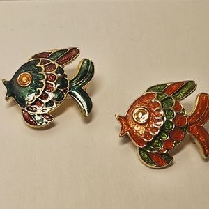 Ivana goldtone enameled set of 2 fish pins.